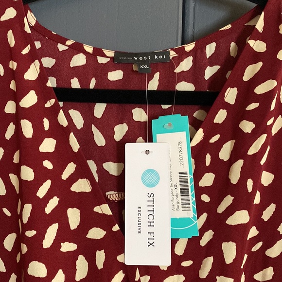 West Kei Allan Surplice Tie Sleeve High Low Blouse - Picture 2 of 6